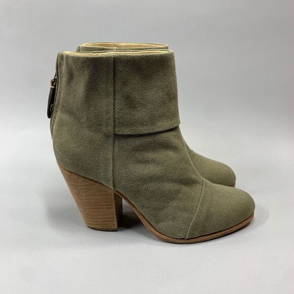 Rag & Bone Newbury Ankle Boots Women's Size 9 Olive Green Canvas Heeled Booties - Picture 1 of 13